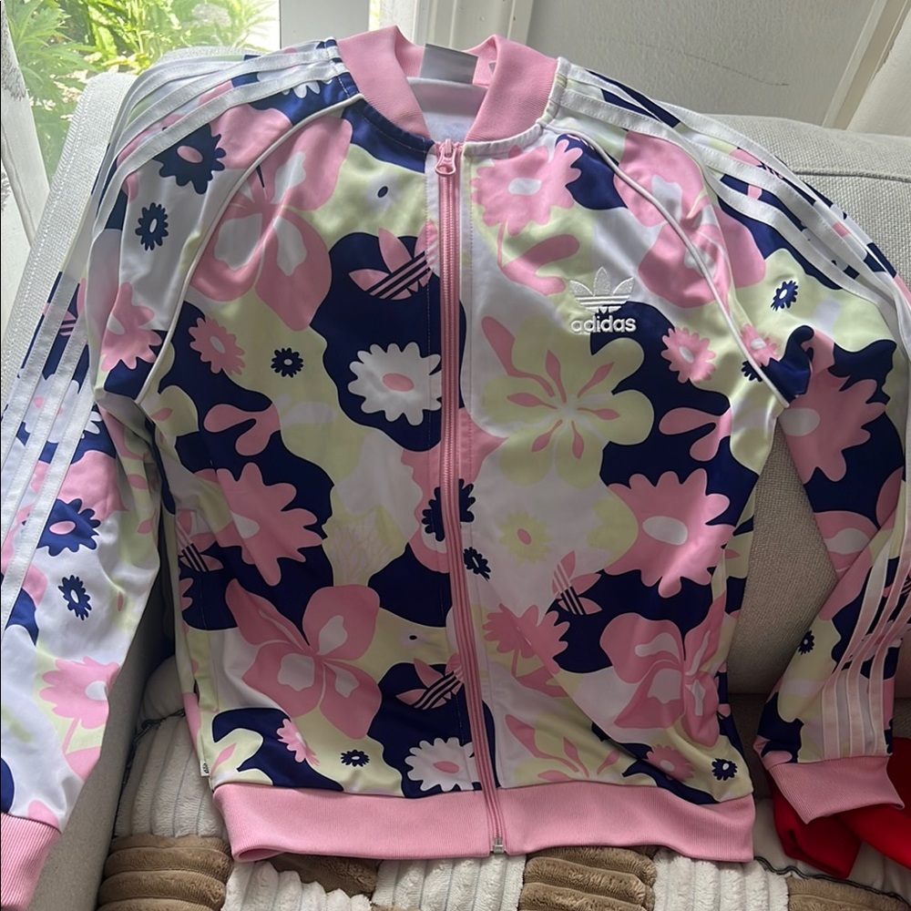 Adidas KIDS Floral Track Jacket - Pink and Navy